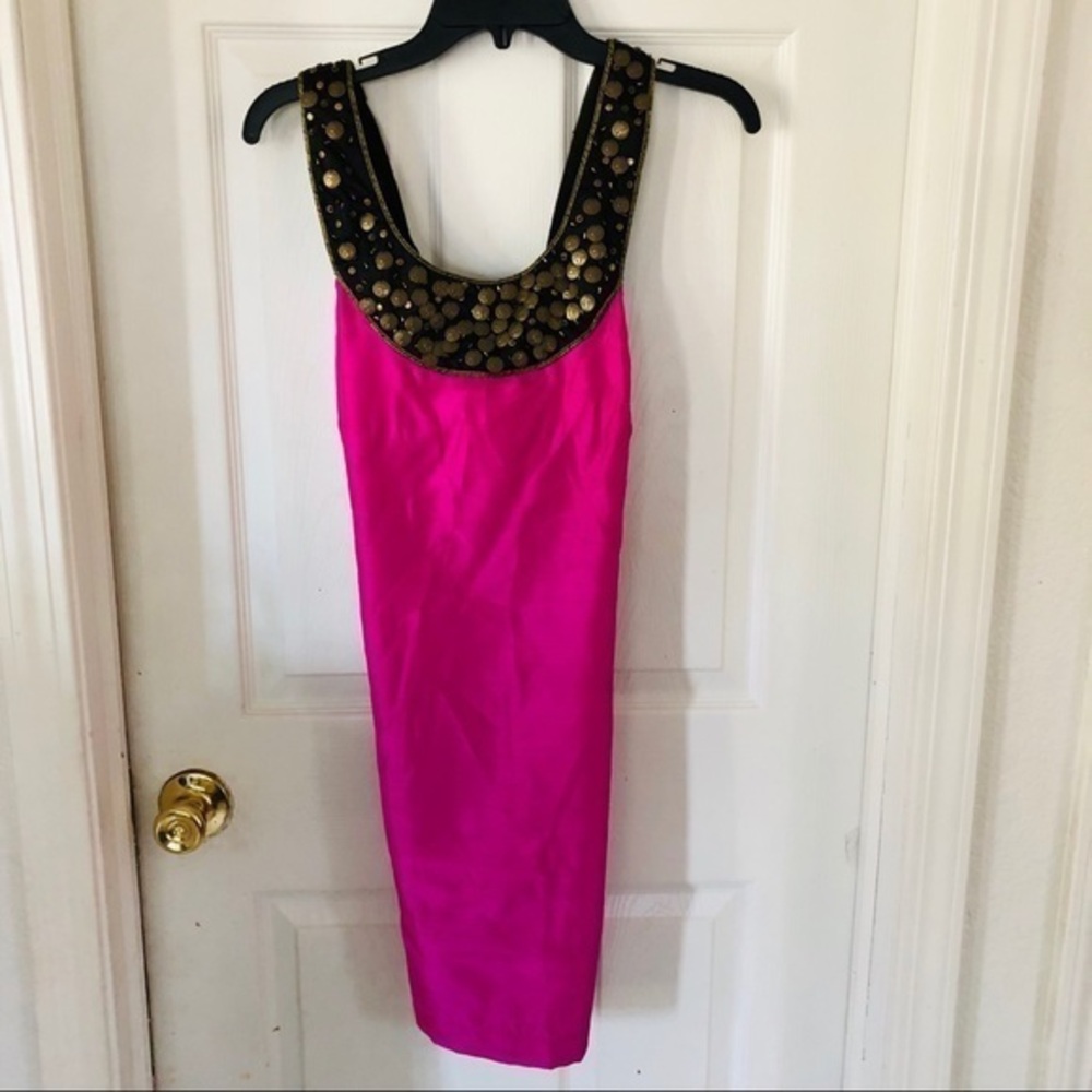 NWT PEARL Hot Pink golden beaded scoop neck tunic / dress Size small